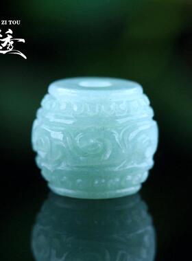 姿透天然翡翠桶珠回纹珠手链吊坠配珠缅甸玉石散珠隔片原石雕刻