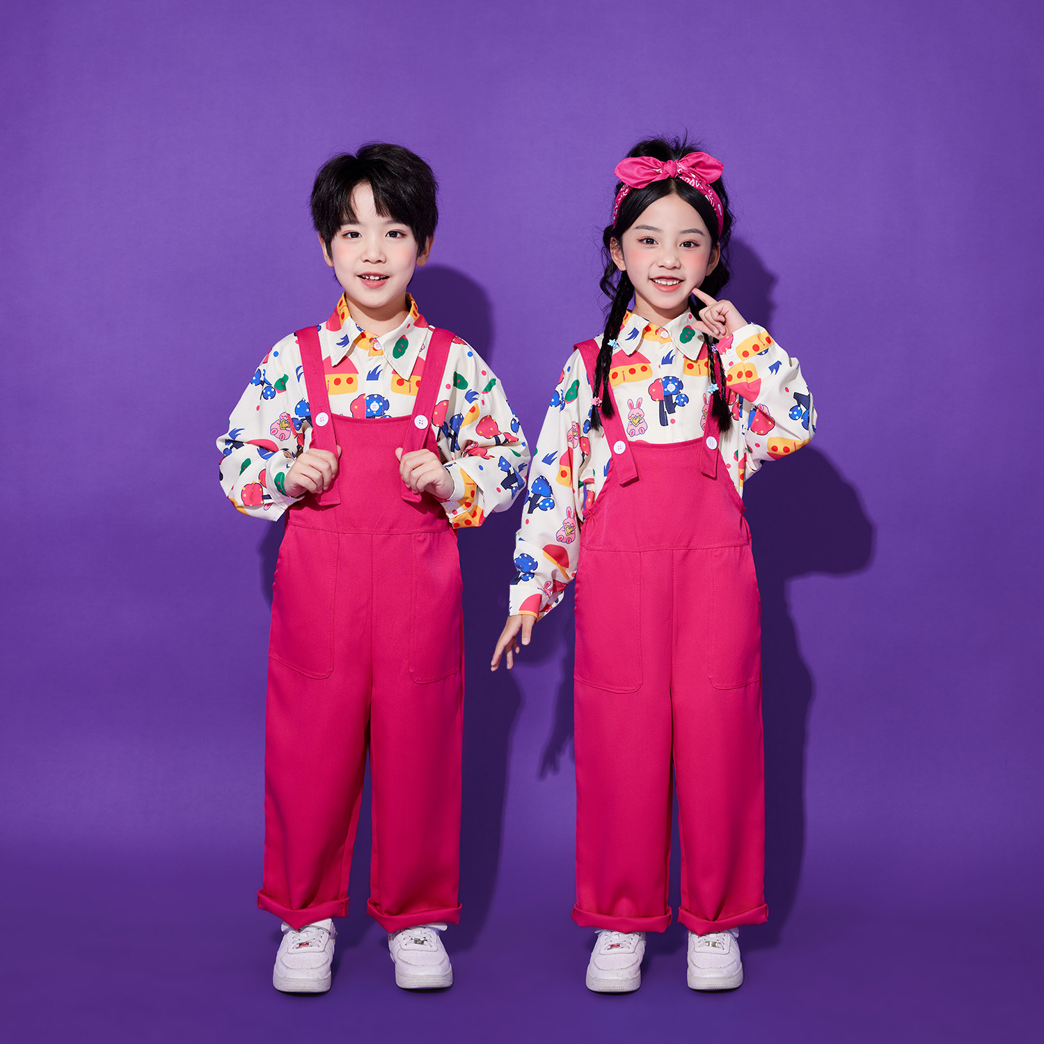 幼儿园元旦表演服小学生合唱舞蹈可爱背带裤套装儿童啦啦队演出服,淘宝优惠券,粉丝福利购,淘宝优惠卷