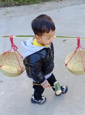 儿童竹箩筐玩具竹扁担挑竹筐