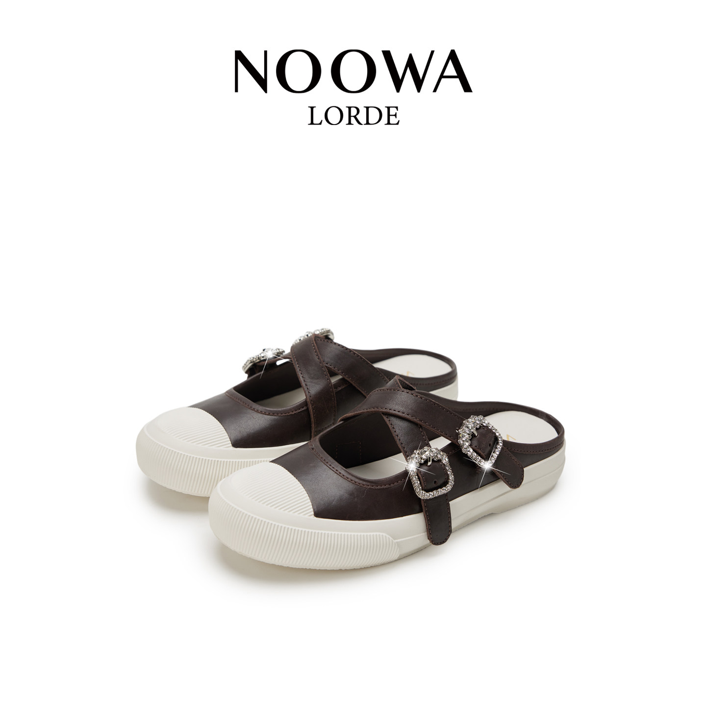 NOOWA设计师款真皮包头拖女2026春款水钻镂空平底轻便玛丽珍半拖,淘宝优惠券,粉丝福利购,淘宝优惠卷