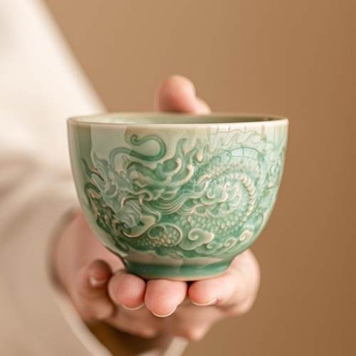 密合釉浮雕祥龙纹茶杯主人杯中式功夫品茗杯高档单个陶瓷茶具杯子 - 图2
