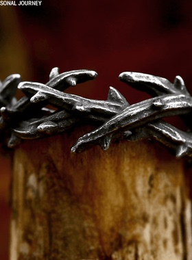 ROCK PUNK欧美小众时尚简约树枝戒指 嘻哈潮流荆棘钛钢指环创意