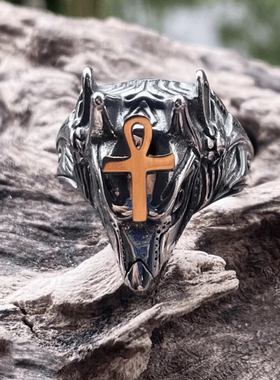 ROCK PUNK防身希腊神话阿努比斯戒指高级感男士潮牌指环指虎饰品