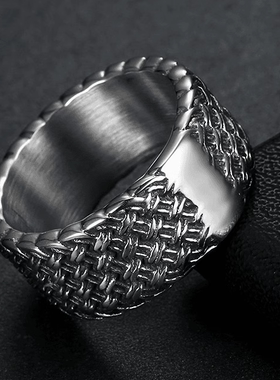 ROCK PUNK欧美编织戒指个性复古戒指男士潮牌霸气指环潮流食指环