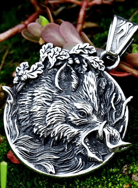 ROCK PUNK时尚仿古做旧霸气野猪吊坠 复古个性钛钢男士项链潮挂件