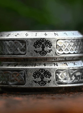 ROCK PUNK北欧维京字母时尚简约戒指欧美做旧情侣复古生命树指环