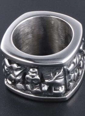 ROCK PUNK宽版欧美复古钛钢戒指男个性潮人时尚方形骷髅扳指饰品