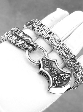 ROCK PUNK维京狼斧头钛钢吊坠符文帝王链男士霸气项链欧美挂饰品