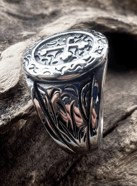 ROCK PUNK潮牌日韩时尚十字架戒指复古个性食指指环单身闭口饰品