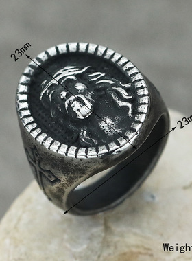 复古简约朋克做旧哥特风几何戒指