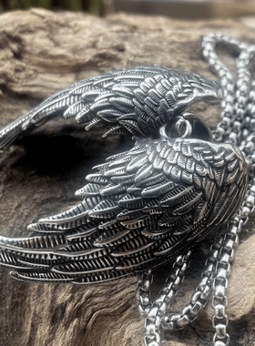 ROCK PUNK天使翅膀复古风守护吊坠高级感男女士朋克长款时尚项链