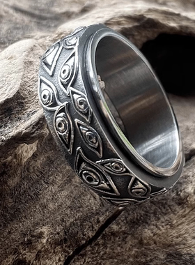 ROCK PUNK潮牌上帝之眼朋克戒指食指高级感可转动个性骷髅眼指环