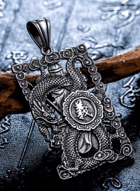 ROCK PUNK民族风饰品个性雕花武关公吊坠创意男士时尚钢吊牌百搭