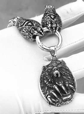 ROCK PUNK朋克风维京奥丁吊坠符文熊爪链男士欧美个性帝王项链