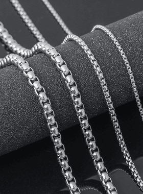 ROCK PUNK日韩简约长款方项链嘻哈锁骨链素款百搭钛钢毛衣链配链