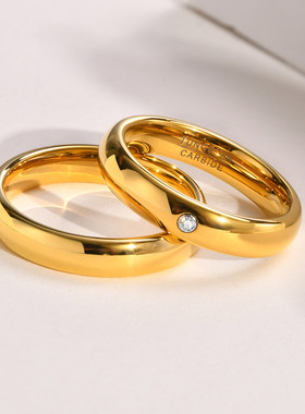 跨境货源 钨钢戒指 情侣对戒 镶锆石4mm钨钢戒指 金色戒指TCR-076