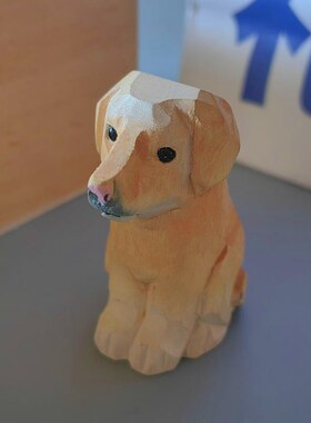 小狗木雕摆件可爱动物拉布拉多犬纯手工木质手绘工艺品礼品小众