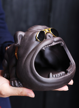 复古创意紫砂烟灰缸个性卡通动物收纳摆件家用办公室酒店客厅烟缸