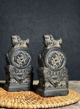 抱鼓石摆件貔貅一对仿古石狮子麒麟家用石鼓茶社摆件