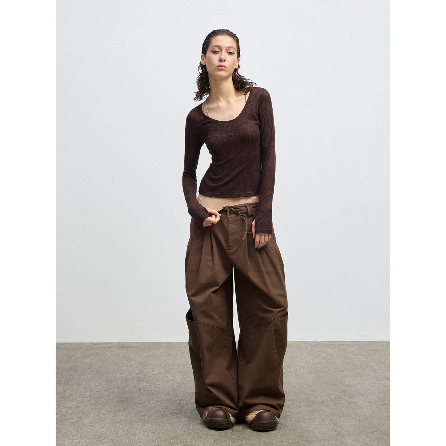 NUMBER HERE 天然光泽感优质羊毛轻盈高级质感真两件长袖T恤 - 图3