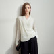 Amii2025 new autumn style commuter temperament V-neck asymmetric pleated wool sweater women's shell button pullover top