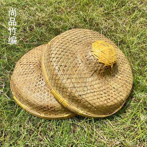 竹编制品手工复古竹帽子遮阳渔民儿童帽道具演出舞台表演竹青斗笠 - 图3