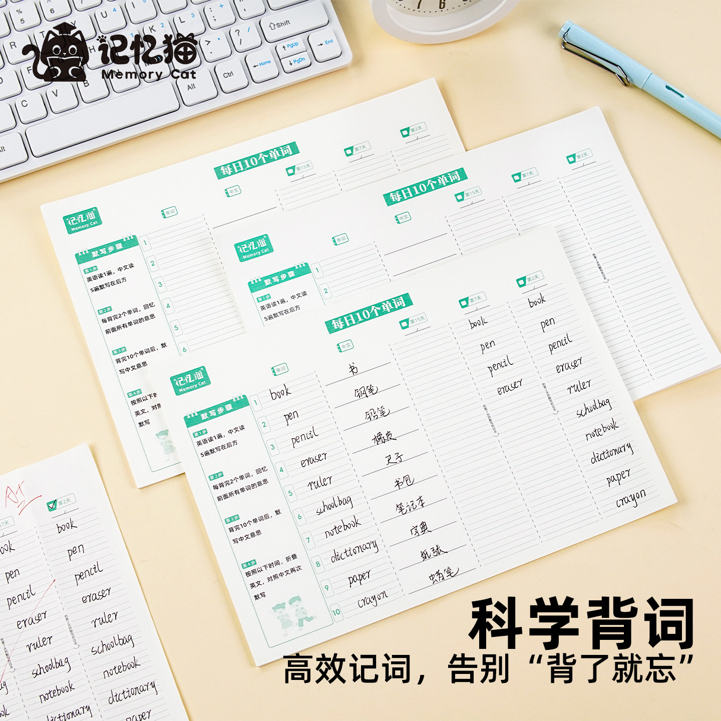 【记忆猫】单词训练营 英语单词本艾宾浩斯遗忘曲线记忆本小学生初中生记背神器听写默写本三年级每日10词
