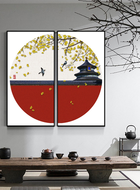 新品新中式禅意装饰画中s国风双联客厅玄关沙发背景墙卧室床头挂