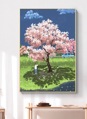 新品数字油画diy一个人旅行解压填色治愈画手工涂V色填充风景装饰