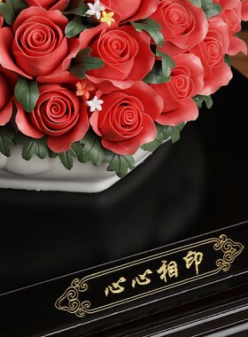 极速情人节礼物《心心相印》手工陶瓷玫瑰花结P婚纪念送老婆客厅