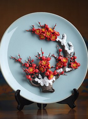 极速梅开五福陶瓷梅花挂q盘新中式摆件客厅玄关博古架办公室家居