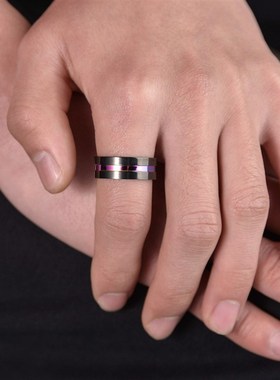 极速跨境货源欧美男戒 黑间彩钛钢戒指 双色磨砂不锈X钢手饰 厂家
