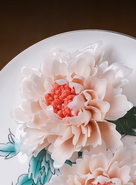 极速陶瓷牡丹花挂盘花开富贵中式摆件客I厅玄关博古架办公室家居