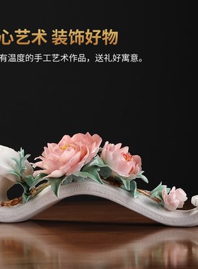 极速中式陶瓷花开富贵玉如意手工瓷花家J居客厅玄关高端艺术品装