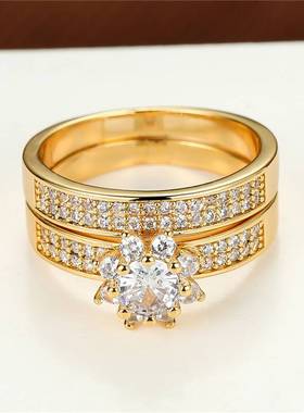极速Charm Gold Color Engagewment Ring Sets Shining White Zir