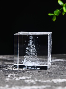 极速水晶摆饰云朵雨点q创意3D立方体内雕桌面摆件日系治愈女生生