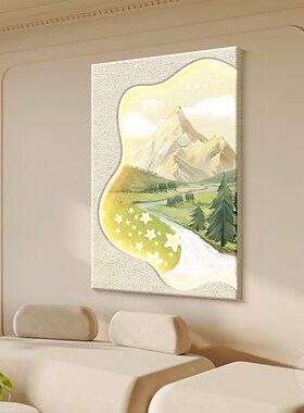 极速北欧日照金山玄关装s饰画流水生财客厅落地挂画走廊立体砂岩