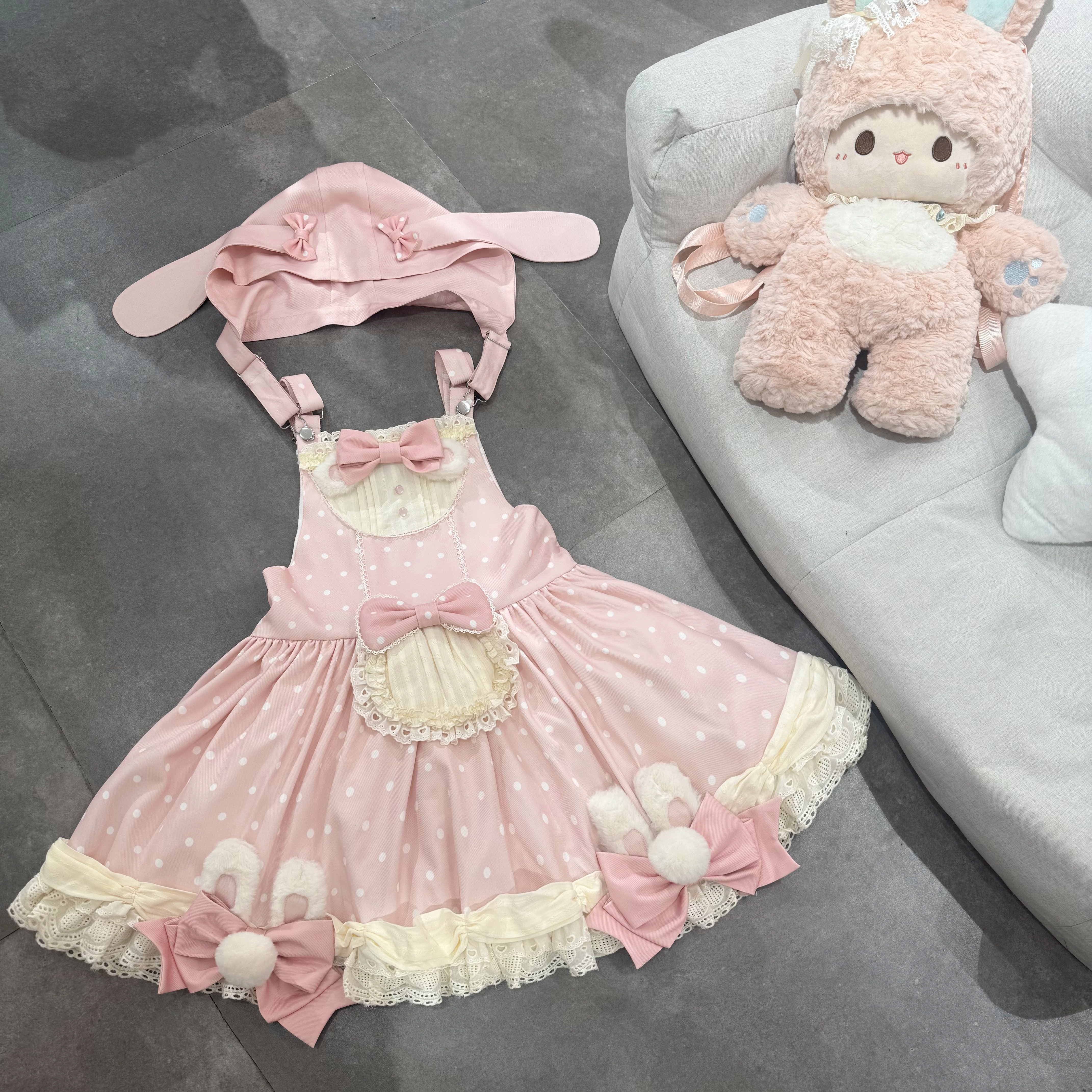 现货/小兔雪球-原创纯色Lolita小个子可爱粉色背带doll感蕾丝,淘宝优惠券,粉丝福利购,淘宝优惠卷