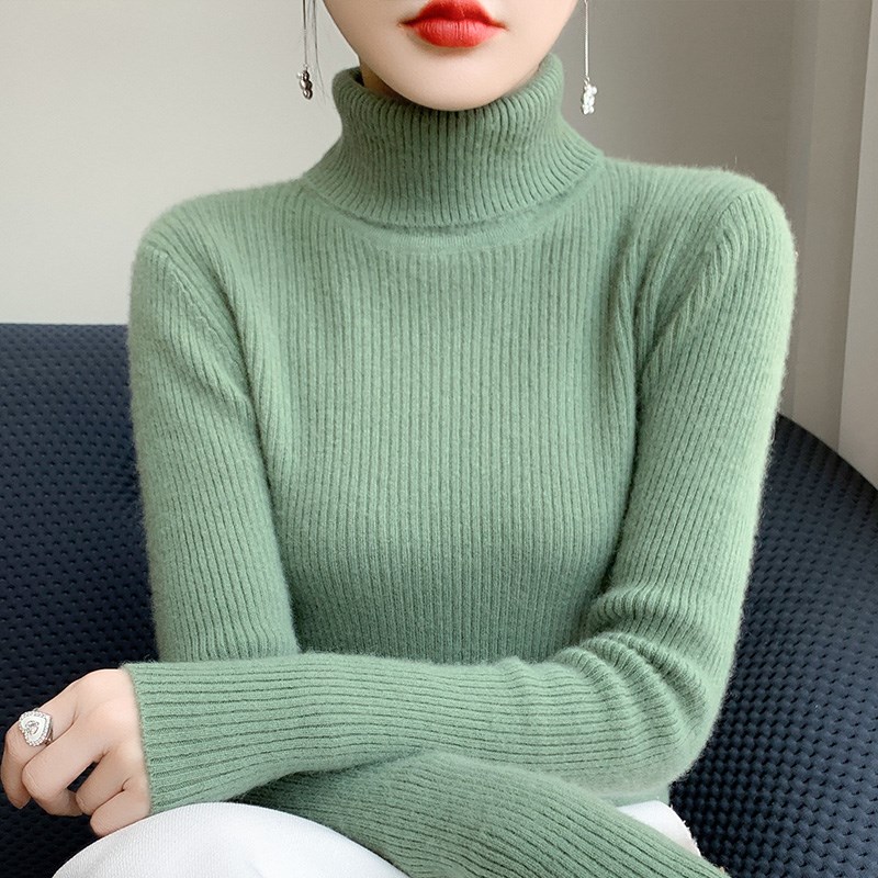 高领毛衣女修身加厚内搭春秋冬百搭短款配大衣紧身针织羊毛打底衫 - 图1