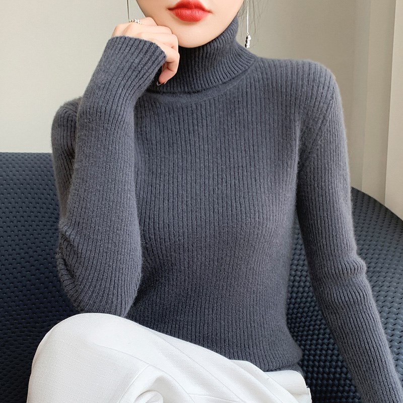 高领毛衣女修身加厚内搭春秋冬百搭短款配大衣紧身针织羊毛打底衫 - 图2