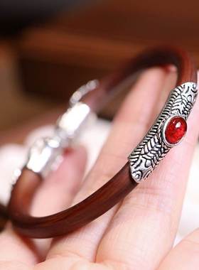 民族风鸡血藤手镯小众设计高级感国潮木质新中式复古情侣闺蜜手饰