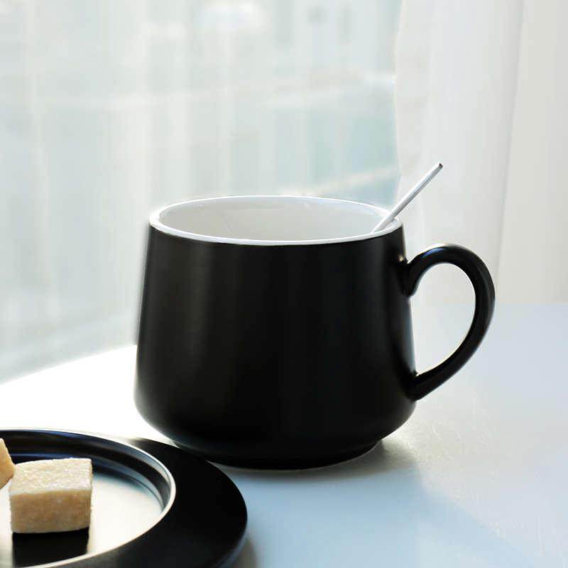 高级感陶瓷马克杯哑光大容量杯碟套装带盖勺高颜值办公室茶杯水杯 - 图1