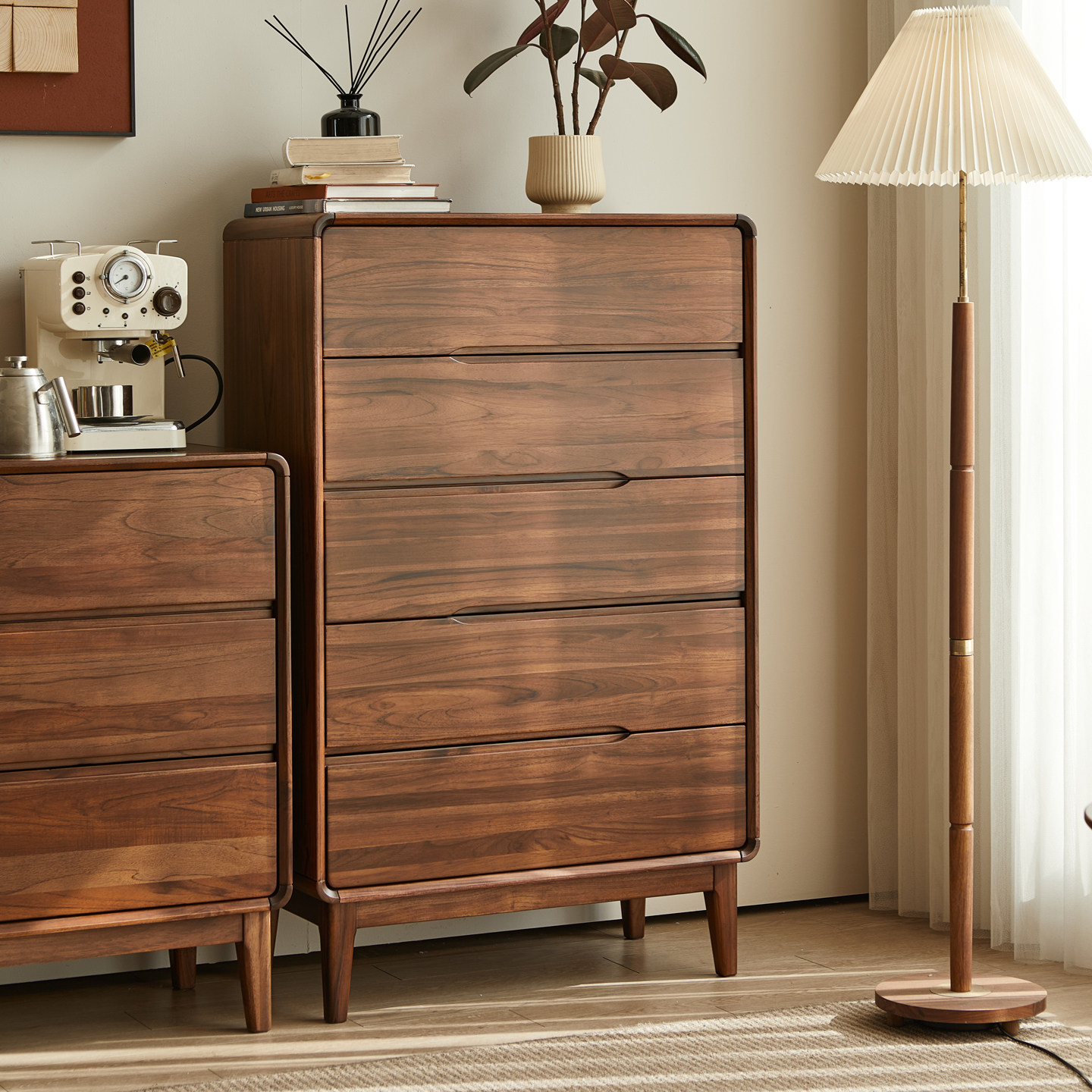 柚木全原木斗柜简约五斗柜客厅玄关柜卧室床尾储物柜北美黑胡桃,淘宝优惠券,粉丝福利购,淘宝优惠卷