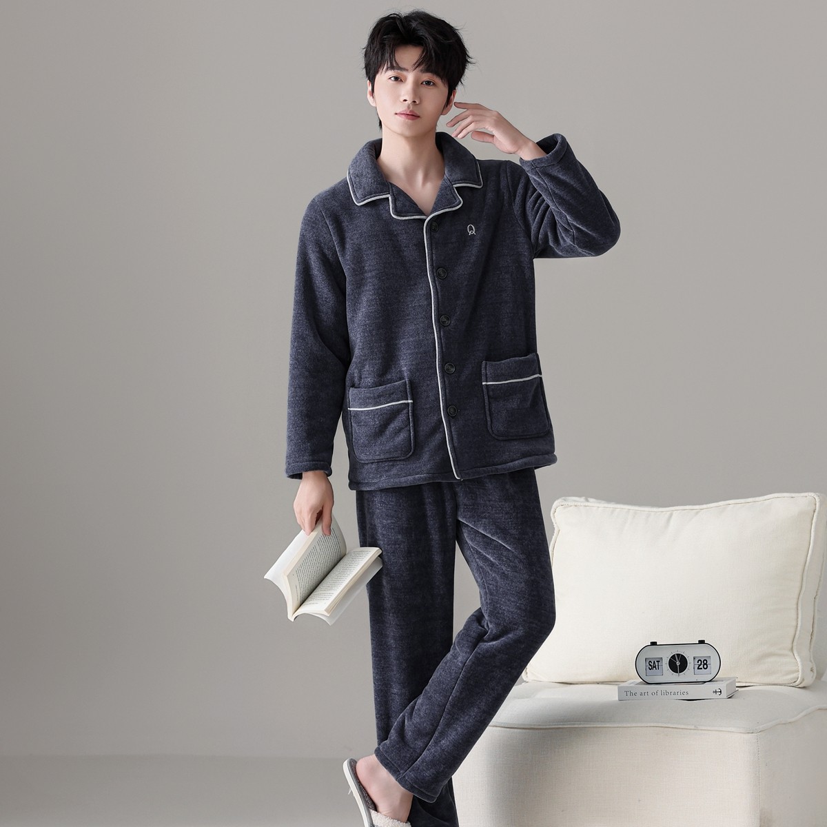 绮瑞男冬季珊瑚绒睡衣加厚三层复合绒秋冬男士时尚冬款家居服套装,淘宝优惠券,粉丝福利购,淘宝优惠卷