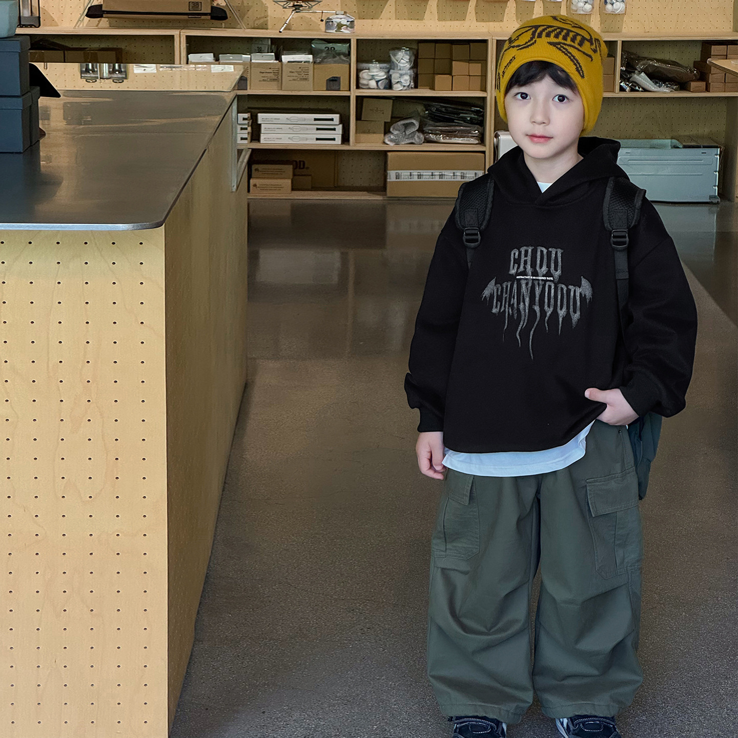 童酷2025男童冬款立体小角恶魔印花帅气连帽一体绒加厚儿童卫衣潮 - 图0