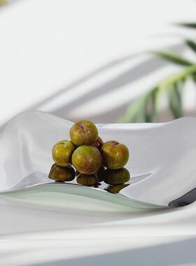 简约欧式银色金属不规则流线果盘托盘摆件厨房餐厅样板房软装饰品