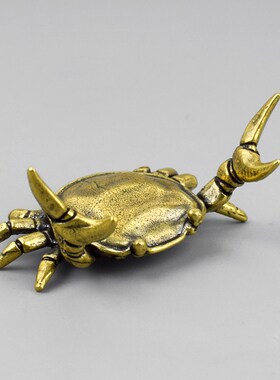 黄铜举重螃蟹摆件新款实心横财将军居家办公茶宠茶桌铜工艺品笔架