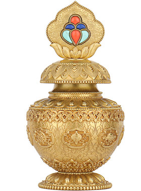 家居宝瓶纯铜八吉祥家用装饰用品办公桌面莲花摩尼宝净水瓶摆件