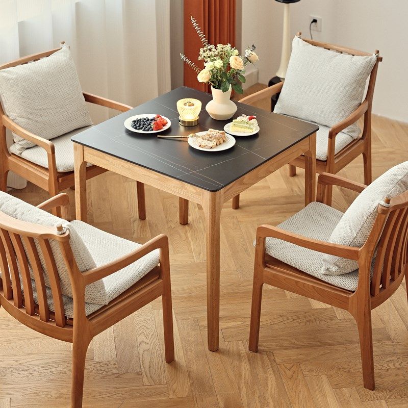 北欧实木岩板方桌家用小户型餐桌椅正方形桌子橡木饭桌四方形牌桌,淘宝优惠券,粉丝福利购,淘宝优惠卷