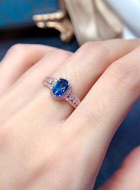 秀气代镶嵌黄水晶伦敦蓝托帕石戒指粉钻百搭蛋白石情侣女戴
